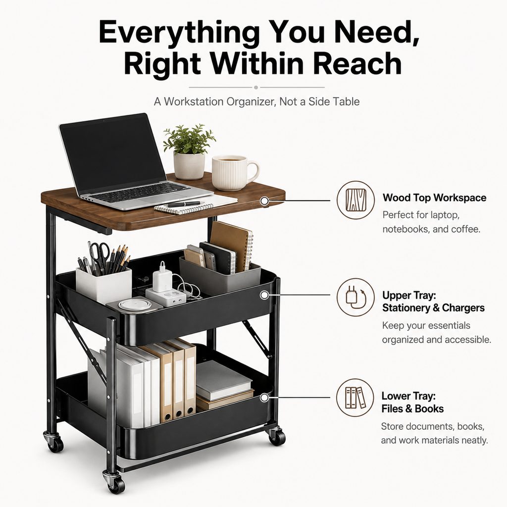 Three-tier roller trolley side table