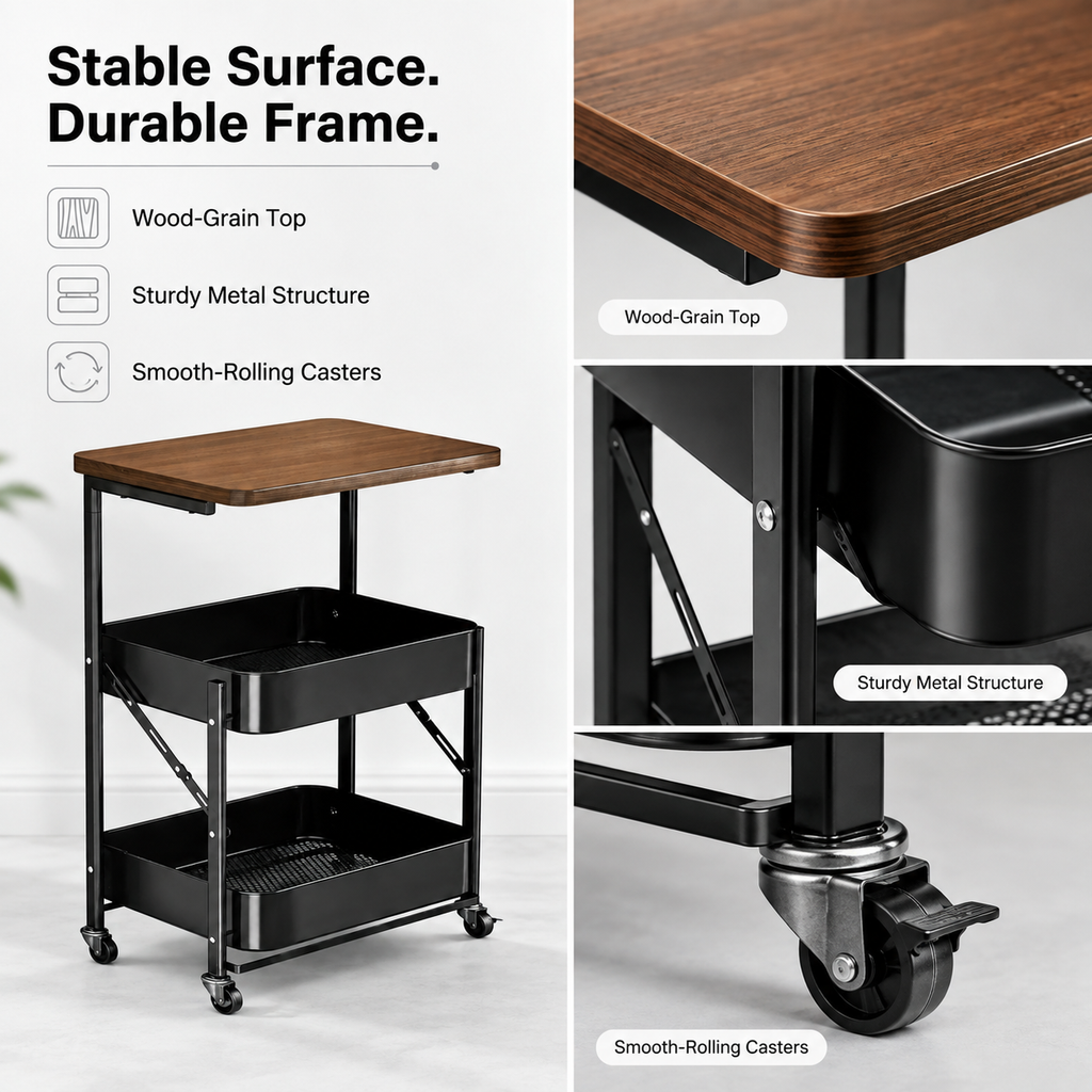 Three-tier roller trolley side table