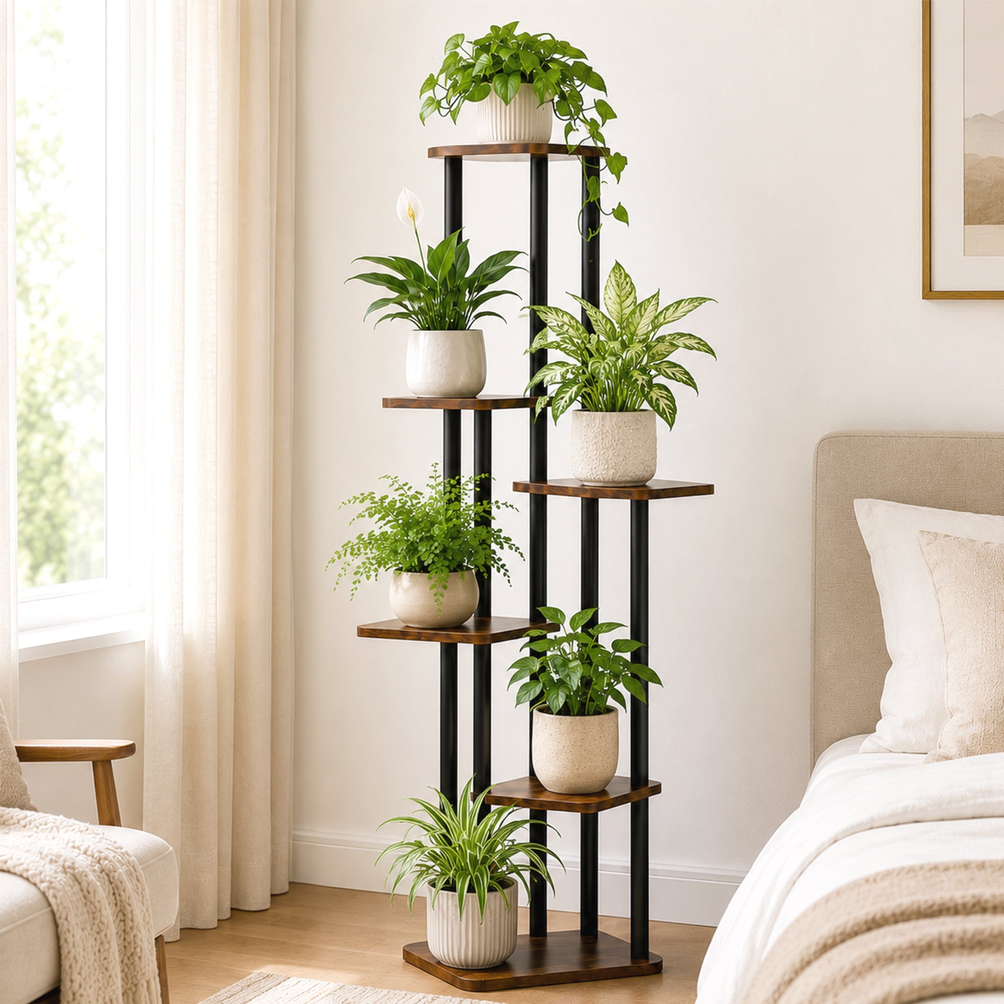 6-stöckiges vertikales Holzpflanzenregal