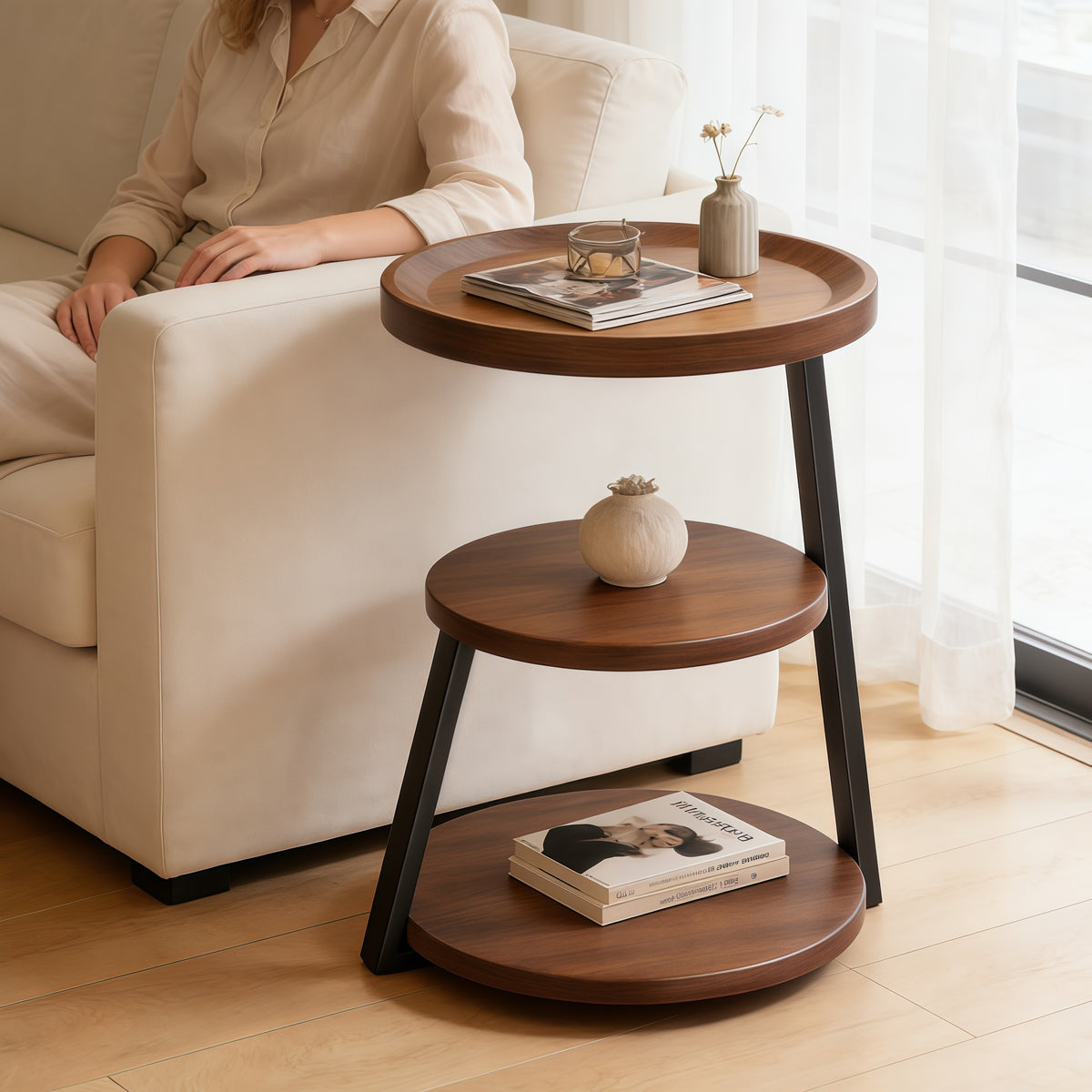 3-Tier Round End Table