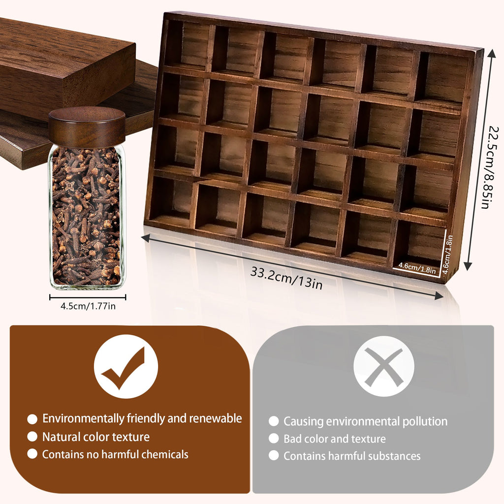 24 Quadratische Gewürzgläser mit Holztablett