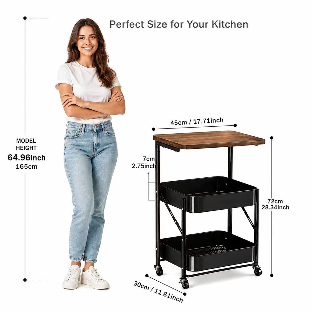 Three-tier roller trolley side table