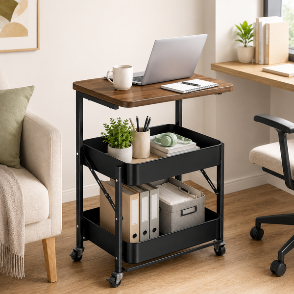 Three-tier roller trolley side table