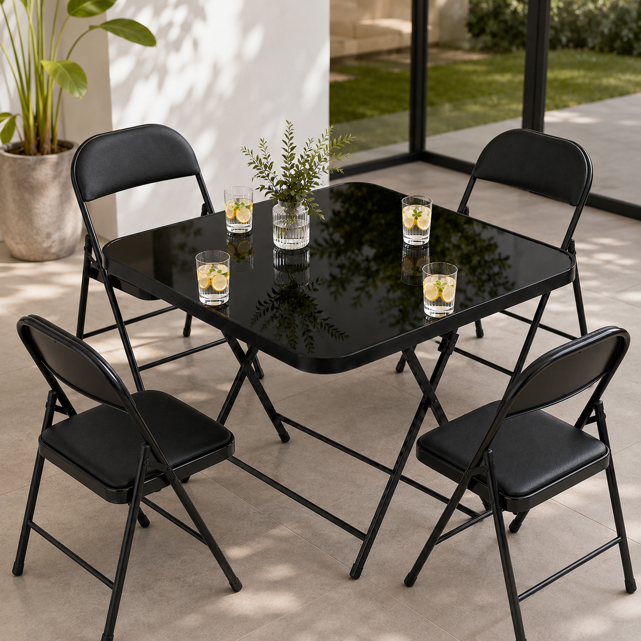 5-teiliges Klapptisch-Set mit 4 Stühlen